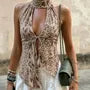 Halter Neck Leopard Print Tie-Front Asymmetric Hem Tank Top