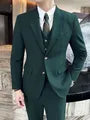 Plain Single-Breasted Blazer / Vest / Mid Rise Tapered Dress Pants / Set