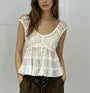 Cap Sleeve Scoop neck Plain Ruffled-Trim Blouse