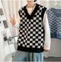 V-Neck Checkerboard Oversized Knit Vest