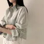 Long-Sleeve Striped Button-Up Crop Shirt
