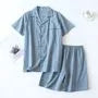 Couple Matching Pajama Set: Short-Sleeve Collared Plaid Top + Elastic Waist Shorts