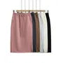 Drawstring Waist Plain Side-Slit Midi H-Line Skirt