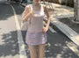 Scoop Neck Plain Tank Top / Mid Rise Plaid Mini Pencil Skirt