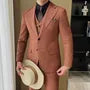 Set: Lapel Collar Melange Single-Breasted Blazer + V-Neck Vest + Mid Rise Straight Leg Dress Pants