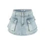 High Waist Belted Mini Denim Cargo Skort