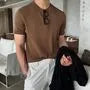 Short-Sleeve Crew Neck Plain Knit Top