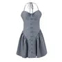 Halter Striped Button Mini A-Line Corset Dress