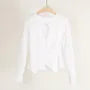 Asymmetrical Cutout Long Sleeve Round Neck Plain Sports T-Shirt