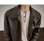 Collared Plain Faux Leather Zip Jacket