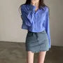 Long-Sleeve Plain Crop Shirt