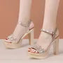 Chunky Heel Ankle Strap Glitter Ruched Sandals