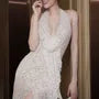 Halter Deep Plunge Slit Lace Overlay Maxi Sheath Dress