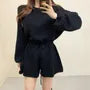 Long-Sleeve Crewneck Knit Wide Leg Romper