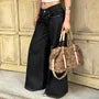 Low Rise Contrast Stitched Wide Leg Jeans
