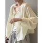 Puff-Sleeve Plain Button-Up Blouse