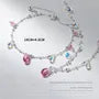 925 Sterling Silver Faux Crystal Station Bracelet / Pendant Necklace