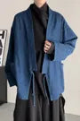Plain Denim Lace-Up Kimono Jacket