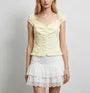 Cap Sleeve V-Neck Plain Ruffled-Trim Slim-Fit Blouse