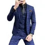 Set: Notch Lapel Plaid Single Breasted Blazer + V-Neck Single Breasted Vest + Mid Rise Cropped Slim Fit Dress Pants