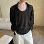 Set: Scoop Neck Plain Sequin Tank Top + Long-Sleeve Shirt