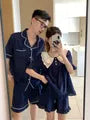 Couple Matching Short-Sleeve Contrast Collar Blouse / Shorts / Shirt / Pajama Dress / Pajama Set