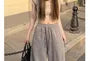 High Waist Plain Striped Loose-Fit Wide-Leg Sweatpants