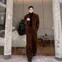 Set: Square Neck Knot Button Blazer + Mid Rise Plain Wide Leg Pants