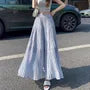 High Rise Plain Accordion Pleated Maxi A-Line Skirt
