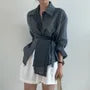Long-Sleeve Plain Asymmetrical Sashed Shirt