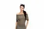 Elbow Sleeve Off Shoulder Plain Button Embellished Top