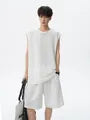 Set: Crew Neck Plain Textured Tank Top + Mid Rise Shorts