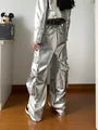 Band Collar Plain faux Leather Zip Jacket / Crop Camisole Top / Mid Rise Wide Leg Cargo Pants / Belt / Set
