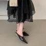Chunky Heel Pointed Toe Plain Faux Leather Mules