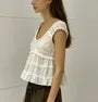 Cap Sleeve Scoop neck Plain Ruffled-Trim Blouse