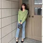 [XL-3XL] Collared V-Neck Plain Faux Pearl Button Cardigan