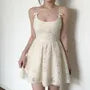 Spaghetti Strap Scoop Neck Lace Mini A-Line Dress