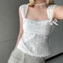Square-Neck Ribbon Floral Embroidered Crop Tank Top