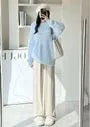 High Rise Wide Leg Plain Knit Sweatpants
