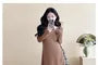 Maternity Long-Sleeve Round Neck Plain Midi A-Line Dress