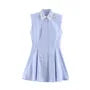 Sleeveless Plain Lace Trim Mini A-Line Shirt Dress