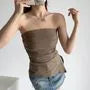 Plain Ruched Slit Tube Top