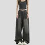 Couple Matching Mid Waist Striped Washed Distressed Baggy Jeans