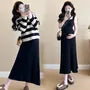 Maternity Collar Striped Sweater / Sleeveless Square Neck Plain Midi A-Line Knit Dress / Set
