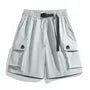 Elastic Waist Plain Wide Leg Cargo Shorts