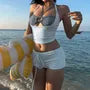 Set: Halter Neck Checker Camisole Top + Bikini Top + Low Waist Bottom