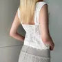 Square-Neck Ribbon Floral Embroidered Crop Tank Top