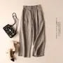 Elastic Waist Plain Linen Crop Wide Leg Pants