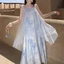 Spaghetti Strap Tie Dye Mesh Panel Layered Midi Sundress