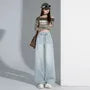 Mid Rise Rhinestone Washed Wide Leg Jeans (Various Designs)
